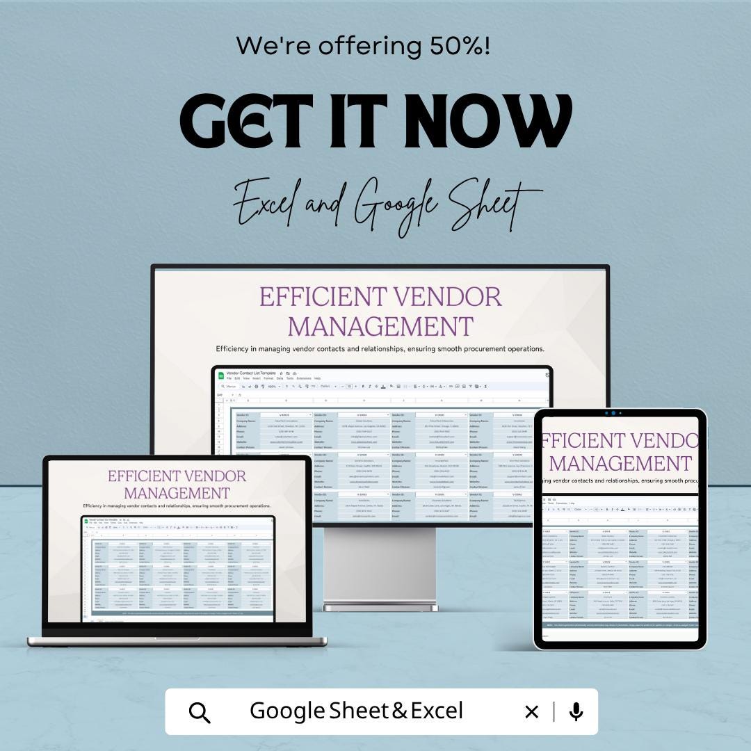 Vendor Contact List Template | Supplier Database Spreadsheet | Vendor Management Tracker | Excel & Google Sheets | Business Contact
