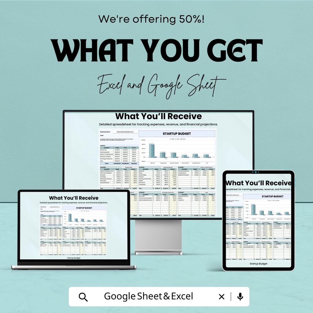 Startup Budget Sheet Template - Excel and Google Sheets for Financial Planning & Tracking