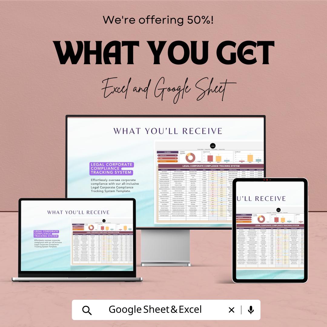 Legal Corporate Compliance Tracking System Template, Law Firm Compliance Tracker, Compliance Log Spreadsheet