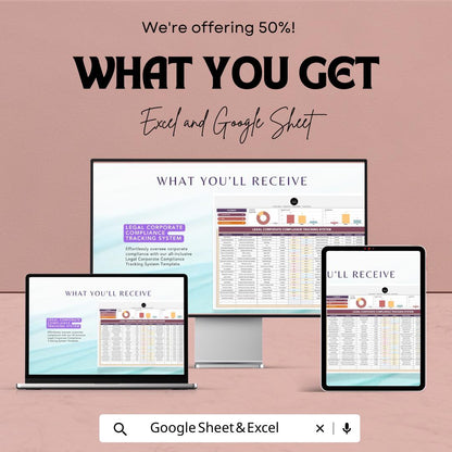 Legal Corporate Compliance Tracking System Template, Law Firm Compliance Tracker, Compliance Log Spreadsheet