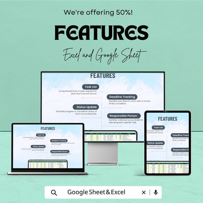 Year-End Accounts Closure Template Excel | Financial Closing Checklist Spreadsheet | Accounting Task Tracker | Google Sheets Finance Log