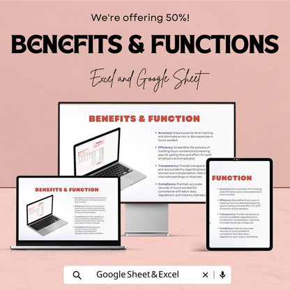 Timesheet Template – Excel & Google Sheets, 50% OFF – Track Employee Hours, Work Schedule, Editable Payroll, Time Management Tool