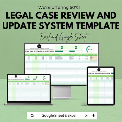 Legal Case Review Template, Case Update Tracker, Law Office Case Management, Attorney Workflow Tool, Excel & Google Sheets Legal Organizer