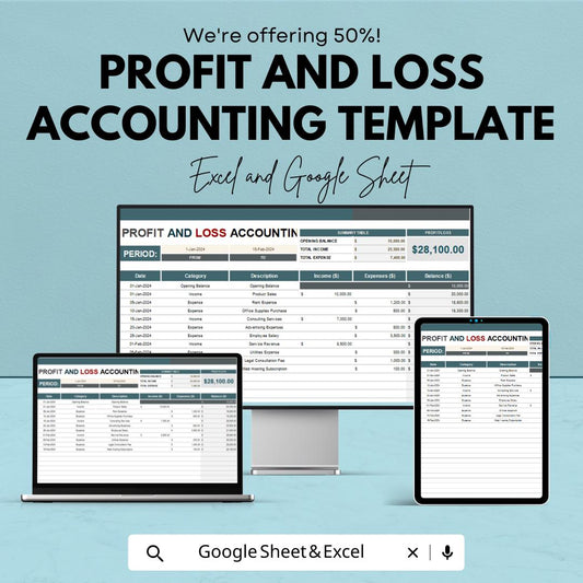 Profit and Loss Accounting Template | Excel and Google Sheets P&L Statement | Income and Expense Tracker | Business Profit Loss Report