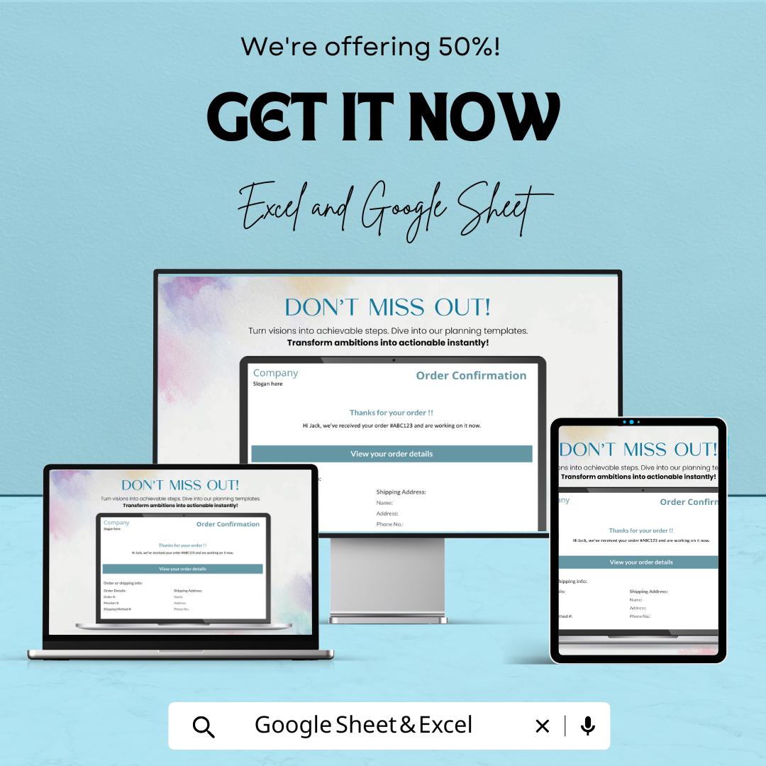 Sample Order Confirmation Sheet | Excel & Google Sheet Template | Customizable Order Tracking | Invoice Confirmation | Instant Download