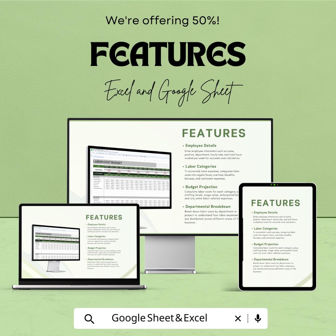 Labor Cost Budget Sheet | Excel and Google Sheets Template | Employee Labor Tracking & Cost Estimation Tool