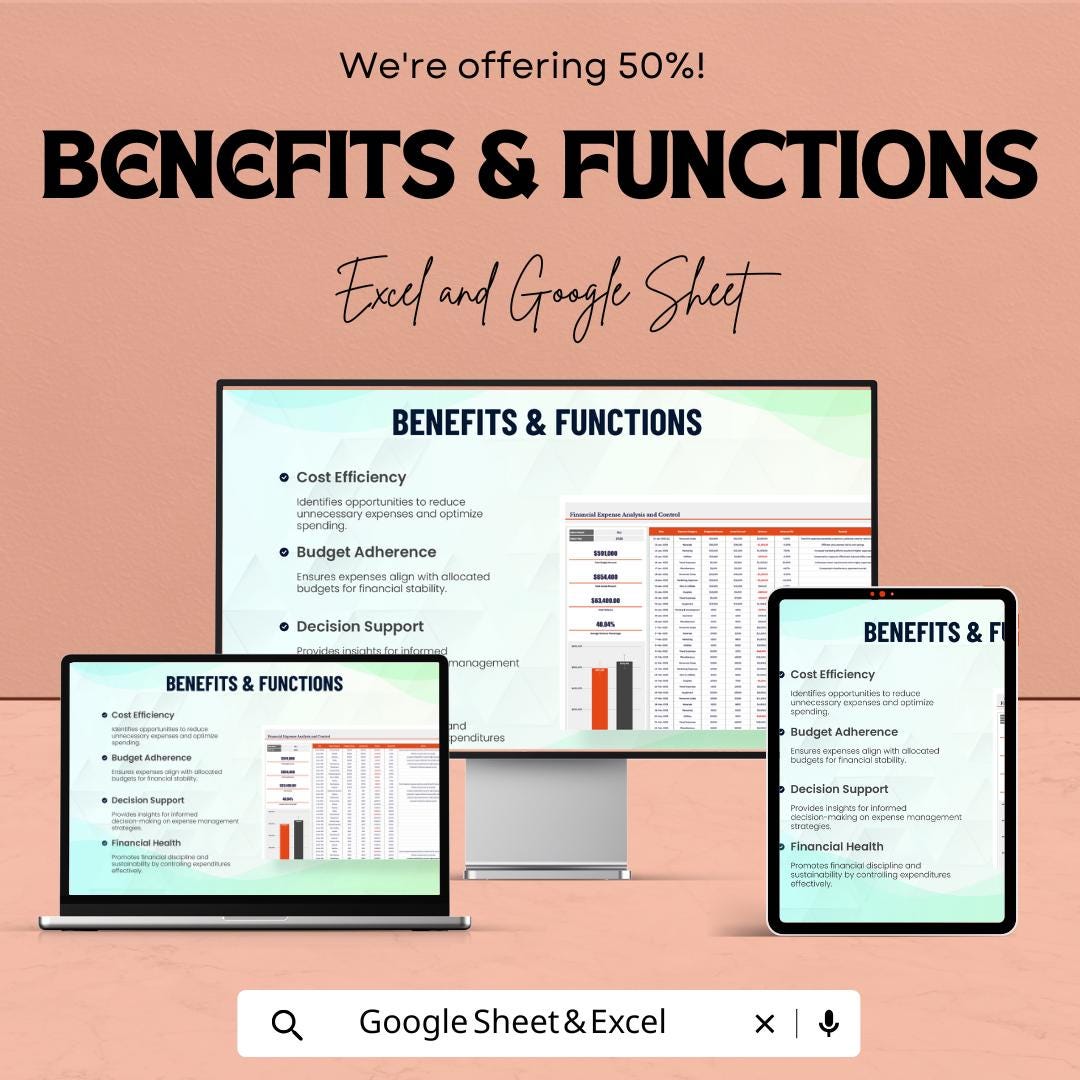 Financial Expense Analysis and Control Template | Expense Tracking Spreadsheet | Cost Control Dashboard