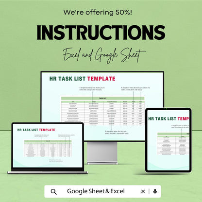 HR Task List Sheet - Excel and Google Sheet Template for HR Management | Track Tasks, Deadlines & Progress Efficiently