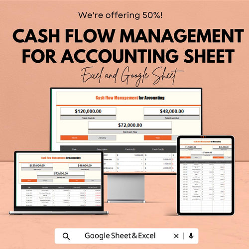 Cash Flow Management for Accounting | Excel & Google Sheet Template | 50% Off! | Financial Tracker