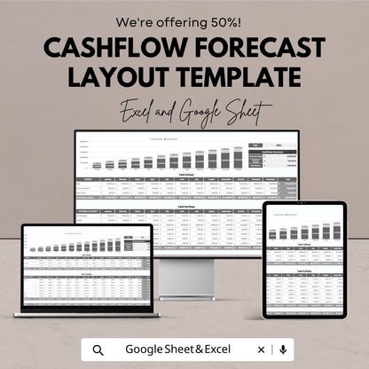 Cash Flow Forecast Template , Cashflow Projection Spreadsheet, Business Financial Forecast Planner, Small Business Budget Template