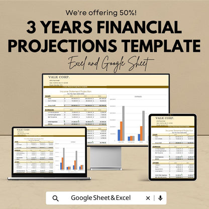 3 Years Financial Projections Template | Income Statement, Cash Flow & Balance Sheet Forecast |Business Financial Planner