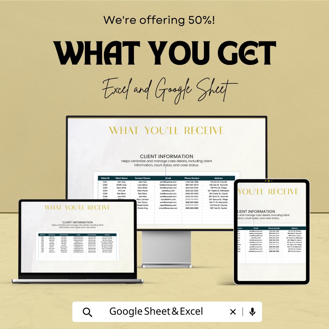 Legal Case Management Template, Employment Litigation Tracker, HR Case Log, Law Firm Spreadsheet, Labor Case Tracker