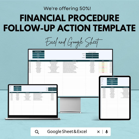 Financial Procedure Follow-Up Action Template | Compliance Action Tracker | Audit Follow Up Log | Excel & Google Sheets