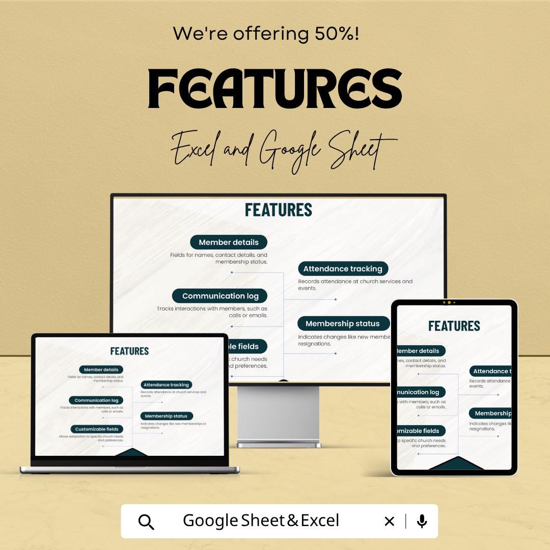 Church Membership Record Log Template | Church Member Tracker Spreadsheet | Excel & Google Sheets Template | Ministry Management
