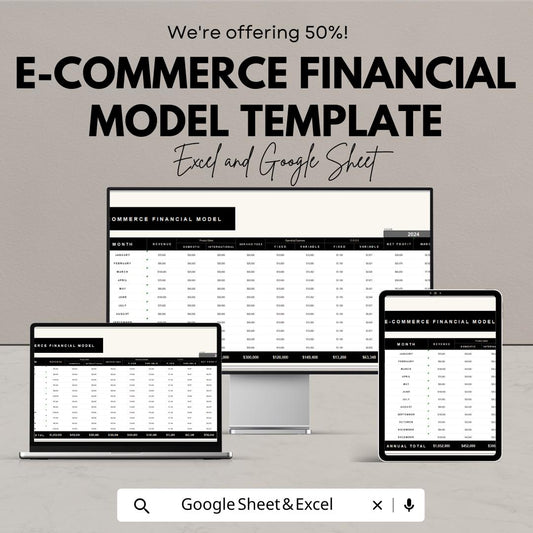 E-commerce Financial Model Template | Online Store Profit and Expense Tracker | Financial Projection Spreadsheet