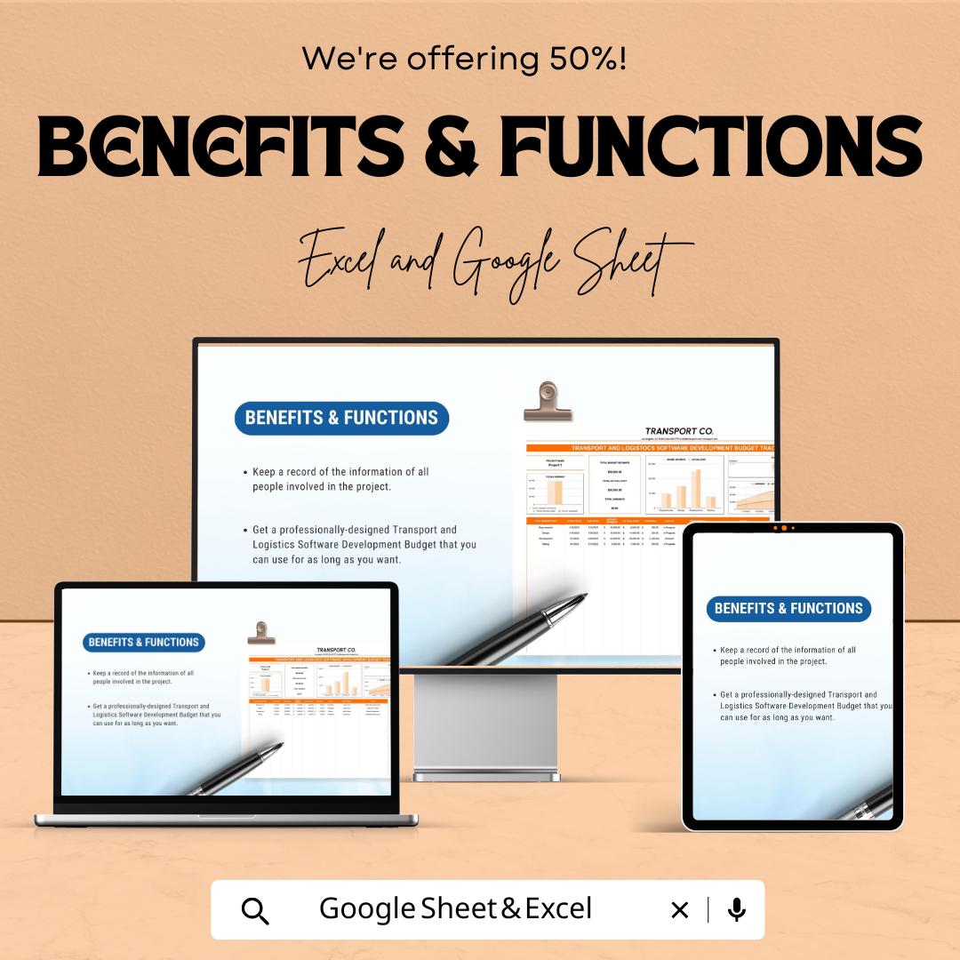 Transport & Logistics Software Development Budget Tracker | IT Project Cost Template | Excel and Google Sheets