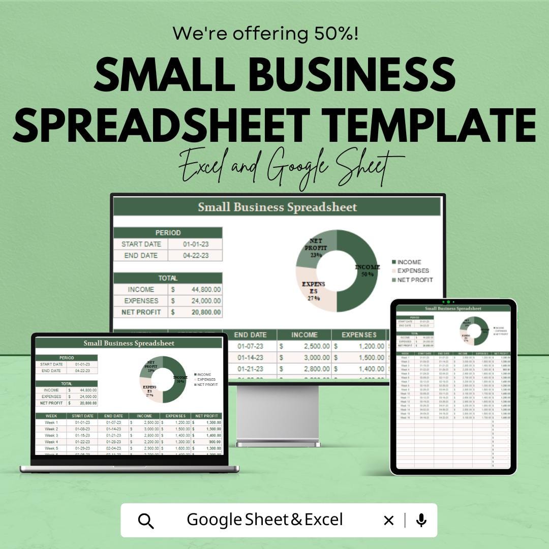 Small Business Spreadsheet Template | Business Finance Tracker | Profit and Expense Log | Small Biz Budget Sheet