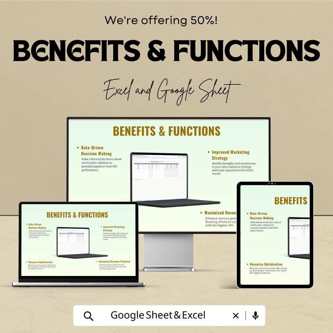 Sales Collateral ROI Calculator Template | Marketing ROI Spreadsheet | Sales Performance Tracker | Revenue Analysis Tool