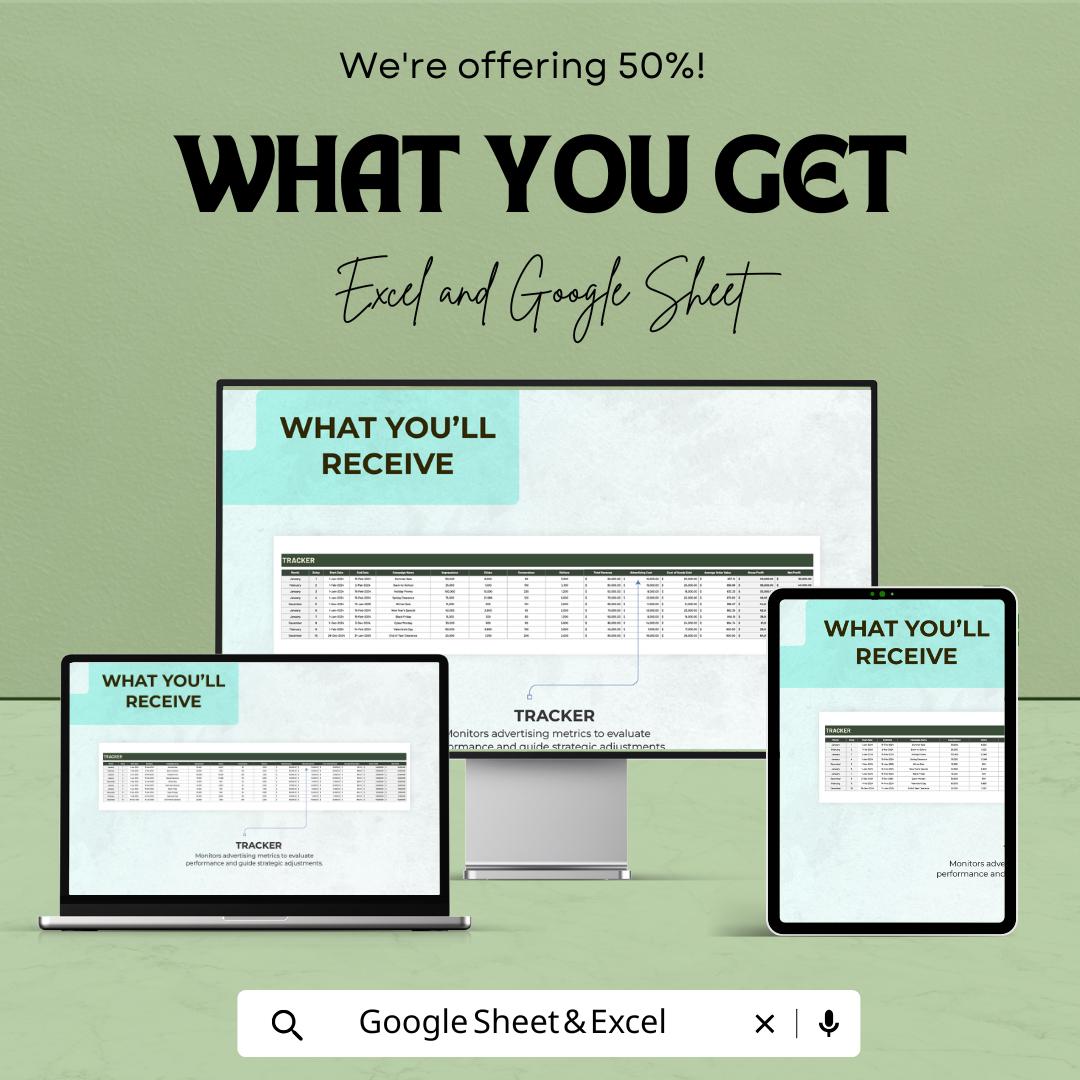 Advertising Financial Ratio Analysis Tool Template | ROI Calculator | Ad Campaign Performance Tracker