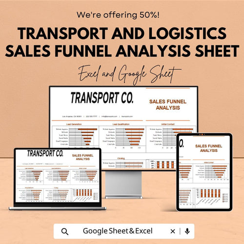 Sales Funnel Analysis Template | Transport and Logistics Lead Tracker | Google Sheet & Excel Funnel KPI Dashboard | B2B Sales Report