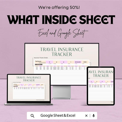 Travel Insurance Tracker Template | Insurance Policy Management Spreadsheet |Google Sheets Travel Coverage Log | Policy Renewal Tracker