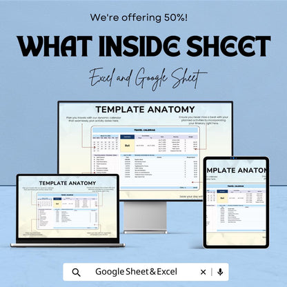 Travel Calendar Sheet | Excel and Google Sheets | Vacation Planner | Budget & Activity Tracker | 50% Off