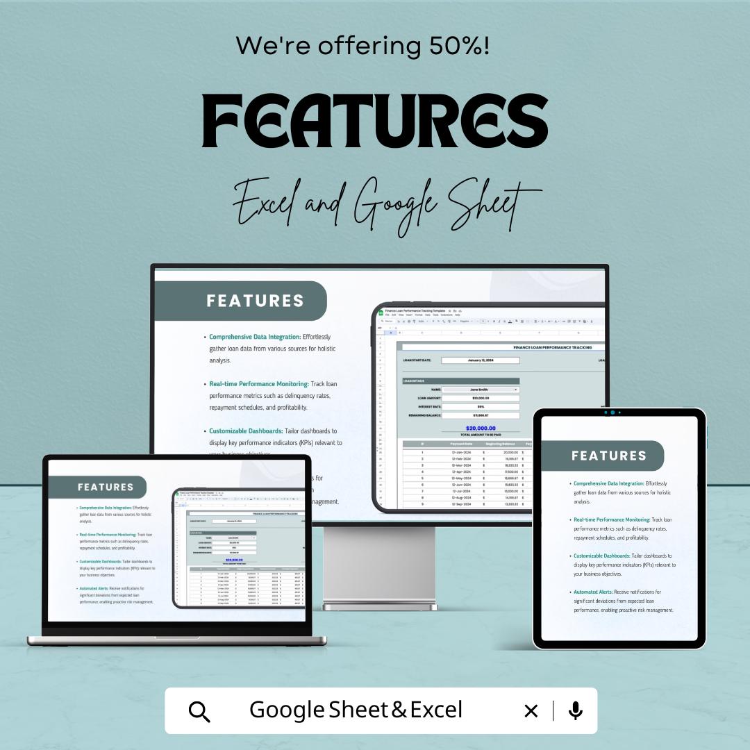 Finance Loan Performance Tracking Template | Loan Tracker Spreadsheet | Loan Payment Monitoring | Finance Management Tool