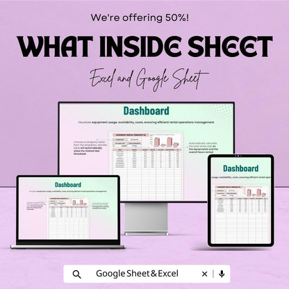 Equipment Rental Timesheet | Excel & Google Sheet for Tracking Equipment Usage, Costs, and Maintenance