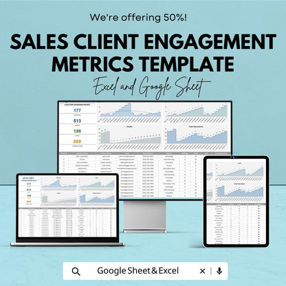 Sales Client Engagement Metrics Template | Client Interaction Tracker | Sales Analytics Dashboard | Excel & Google Sheets