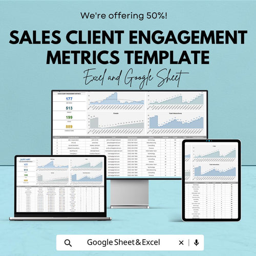 Sales Client Engagement Metrics Template | Client Interaction Tracker | Sales Analytics Dashboard | Excel & Google Sheets