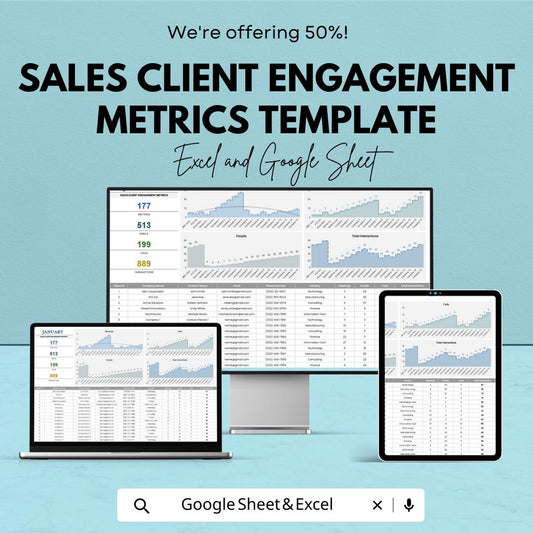 Sales Client Engagement Metrics Template | Client Interaction Tracker | Sales Analytics Dashboard | Excel & Google Sheets