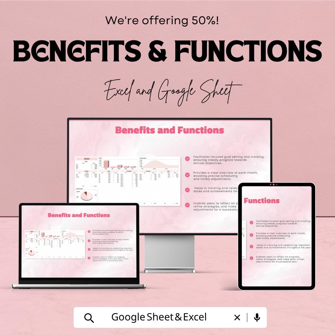 Annual Planner Template | Yearly Budget Planner | Goal Tracker Spreadsheet | Financial Planner | Digital Planner