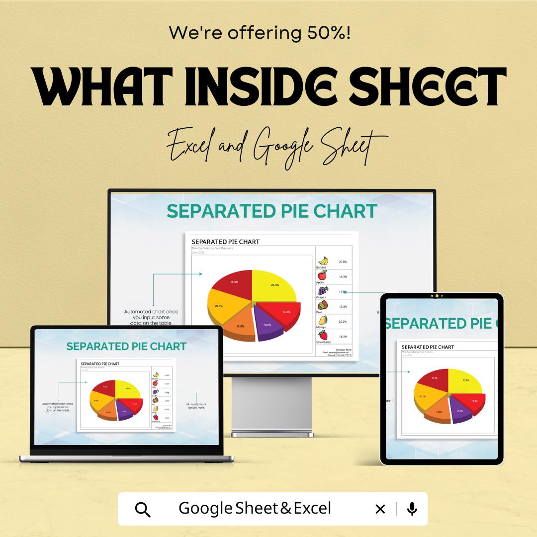 Separated Pie Chart Template | Data Visualization Excel and Google Sheets | Editable Chart Dashboard | Business Report & Analytics Tool