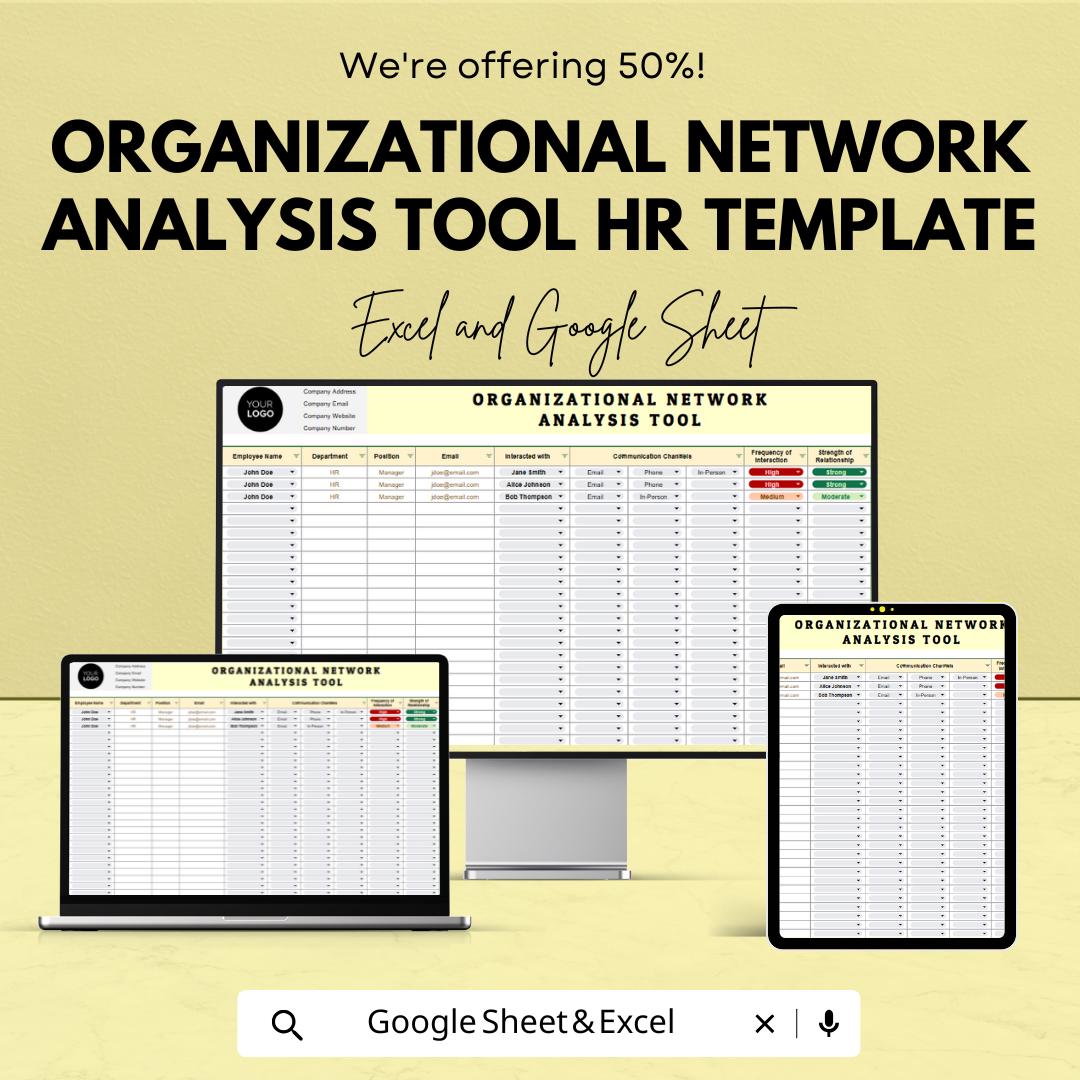 Organizational Network Analysis Tool HR Template | Employee Relationship Mapping | Excel & Google Sheets HR Analytics Spreadsheet
