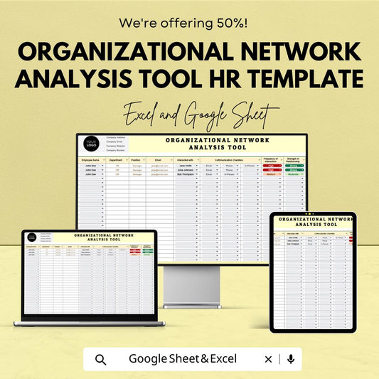 Organizational Network Analysis Tool HR Template | Employee Relationship Mapping | Excel & Google Sheets HR Analytics Spreadsheet