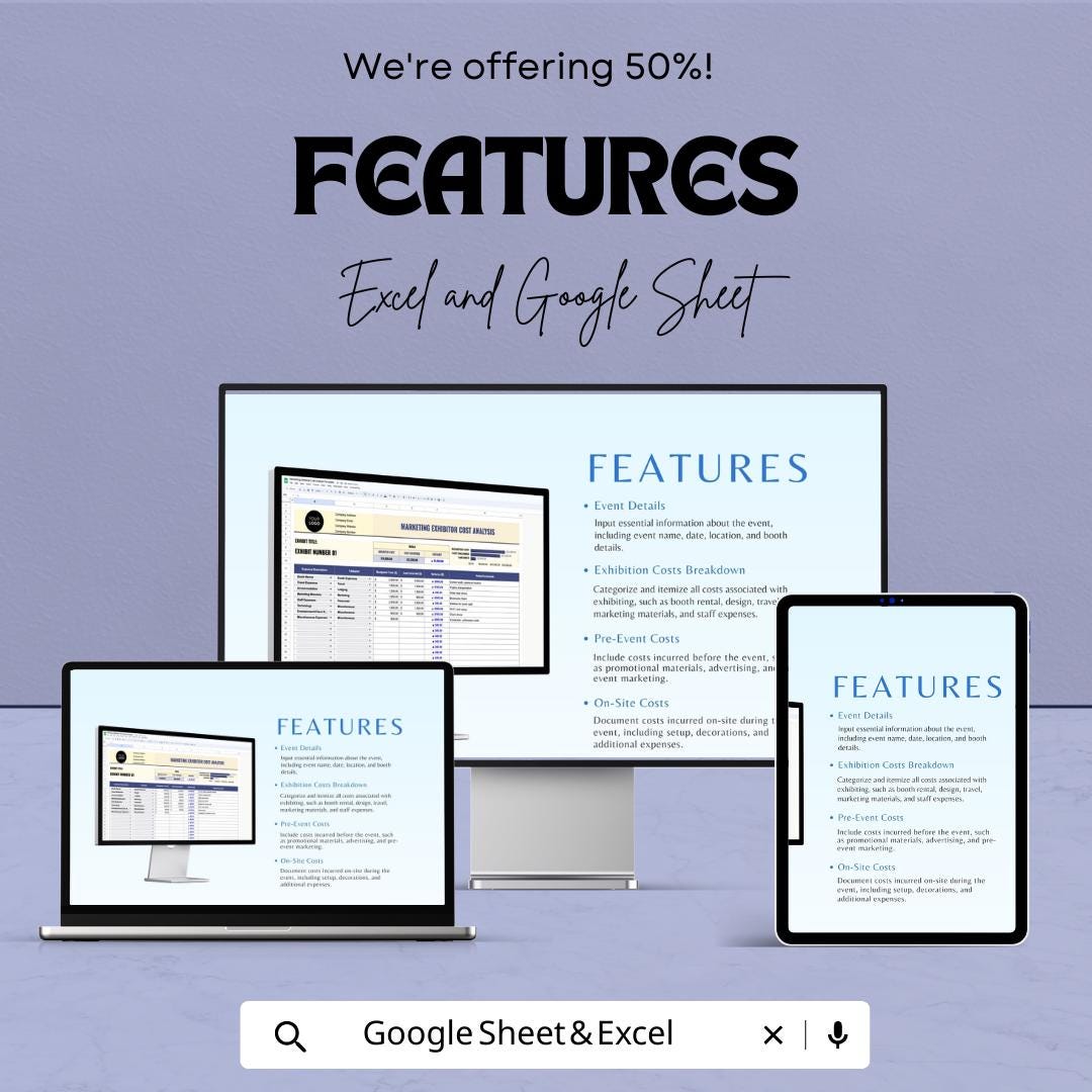 Marketing Exhibitor Cost Analysis Template, Trade Show Budget Spreadsheet, Event Expense Tracker, ROI Calculator