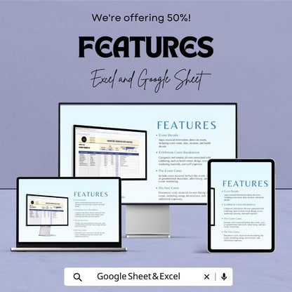 Marketing Exhibitor Cost Analysis Template, Trade Show Budget Spreadsheet, Event Expense Tracker, ROI Calculator