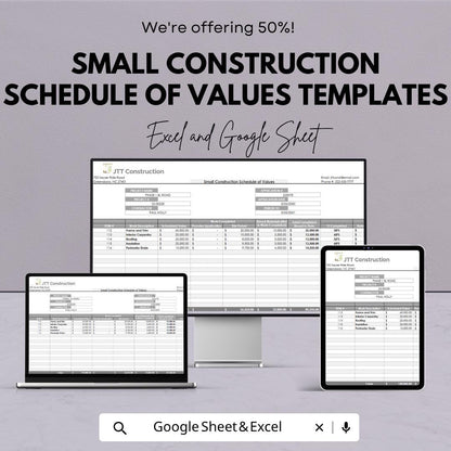 Construction Schedule of Values Template | Contractor Budget Spreadsheet | Project Cost Tracker | Construction Budget Sheet