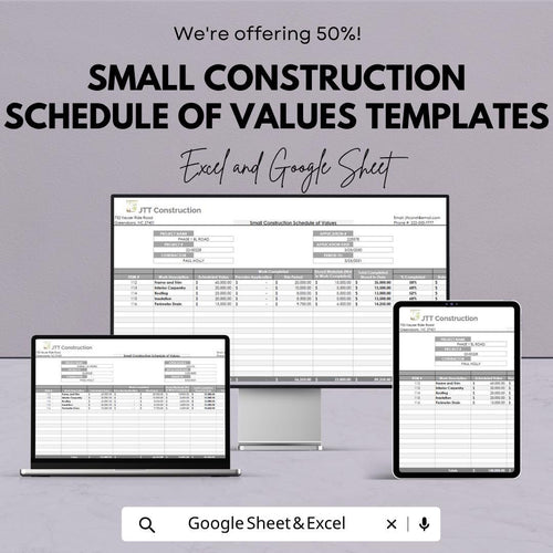 Construction Schedule of Values Template | Contractor Budget Spreadsheet | Project Cost Tracker | Construction Budget Sheet