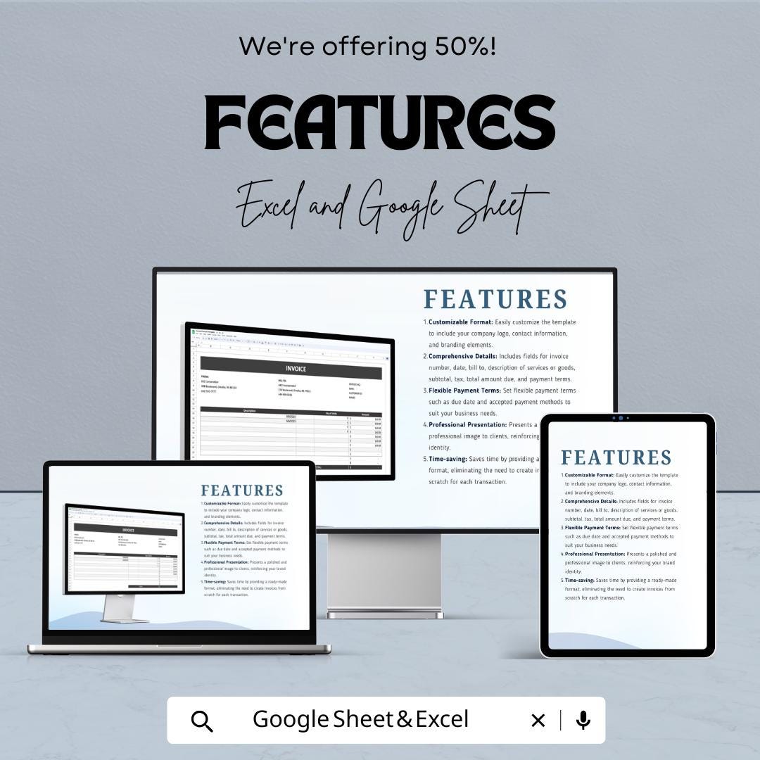 Invoice Example Sheet - Customizable Excel & Google Sheets Template for Billing, Easy to Edit, Professional Invoice Format