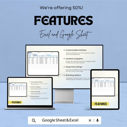 CRM Design Template | Excel & Google Sheets Customer Management Dashboard | CRM Layout Spreadsheet | Sales Tracking System