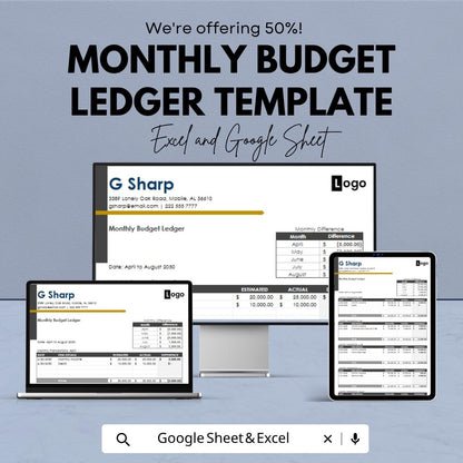 Monthly Budget Ledger Template | Budget Spreadsheet | Expense Tracker Sheet | Personal Finance Planner
