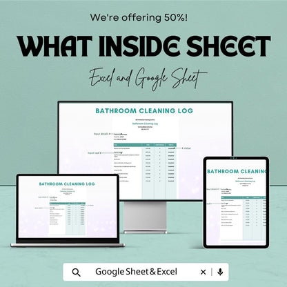 Bathroom Cleaning Log Sheet | Excel & Google Sheets Template | Hygiene Maintenance Tracker