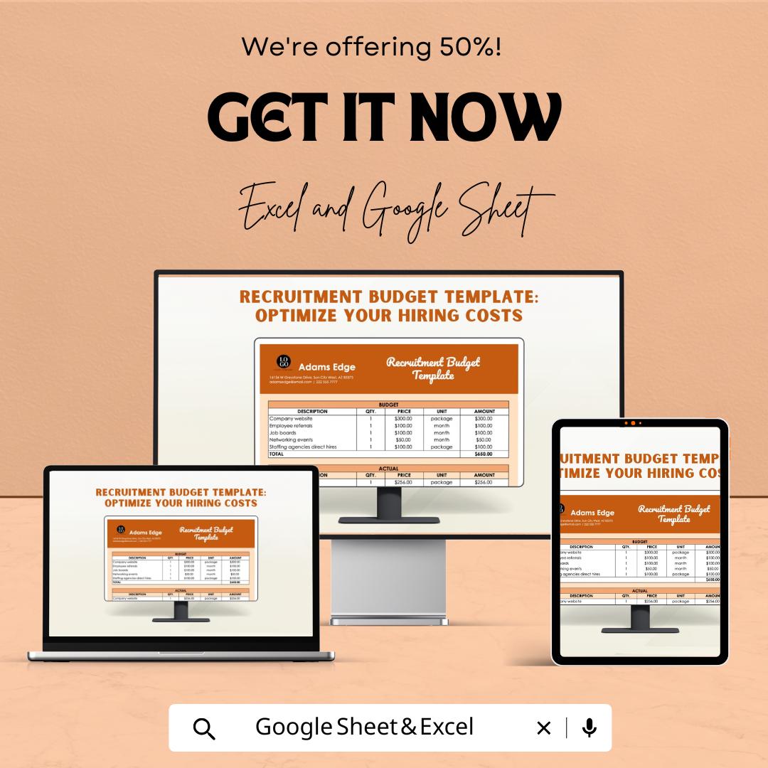 Recruitment Budget Sheet | Excel & Google Sheets Template for Recruitment Costs Management