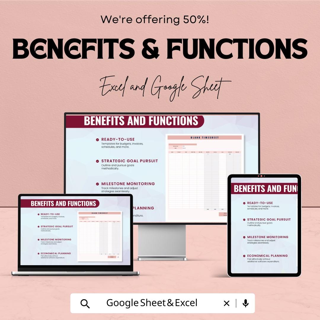 Blank Timesheet Template – Excel & Google Sheets – Employee Hours Tracker, Customizable Work Schedule, Editable Payroll System,