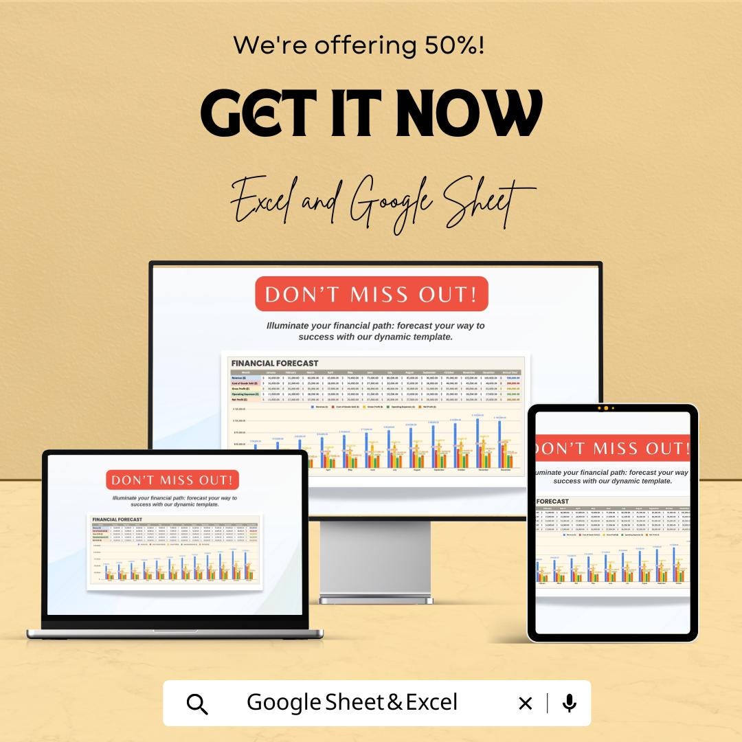 Financial Forecast Template | Excel and Google Sheets | Revenue Forecast, Cash Flow Projection, Expense Planning, Business Finance Template