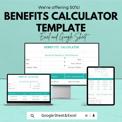 Benefits Calculator Template | Compensation Calculator | Employee Benefits Breakdown Tool | Salary & Benefits Summary Spreadsheet