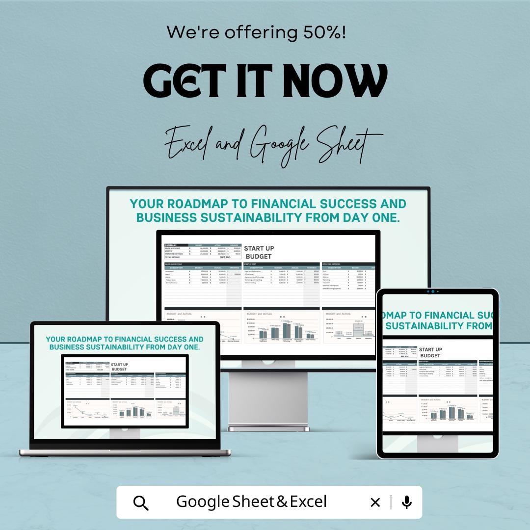 Startup Budget Sheet | Excel & Google Sheets | Startup Financial Planner | Business Budget Template | Small Business Finance Spreadsheet