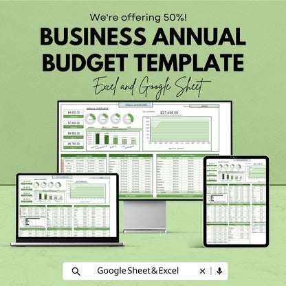 Business Annual Budget Template | Yearly Budget Planner | Financial Dashboard Spreadsheet | Income Expense Forecasting Tool