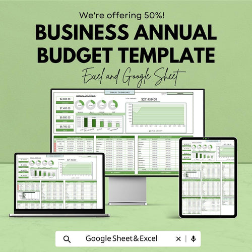 Business Annual Budget Template | Yearly Budget Planner | Financial Dashboard Spreadsheet | Income Expense Forecasting Tool